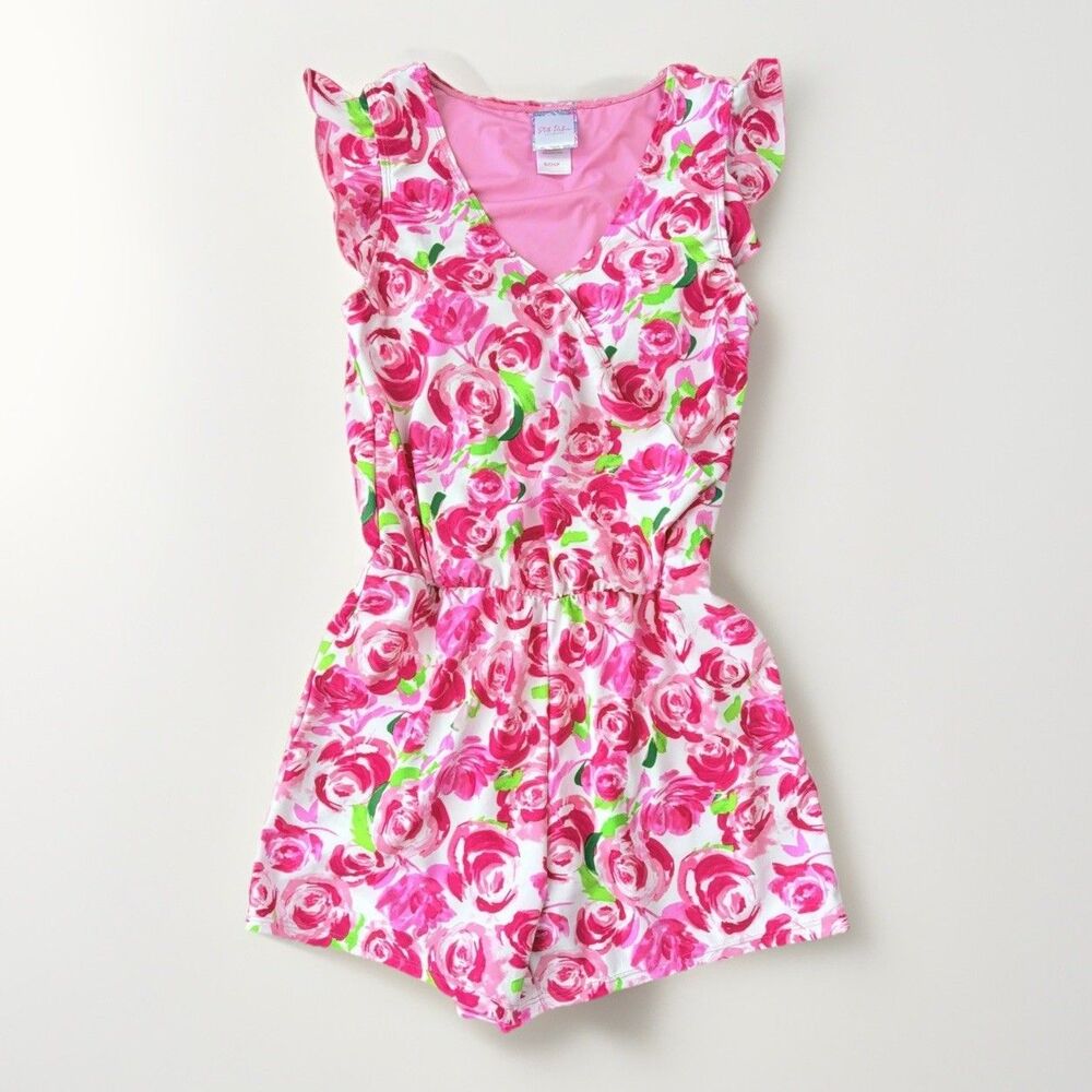 Stella Parker Pink Roses Swim Romper Dress NWT XL Southern Preppy Pockets